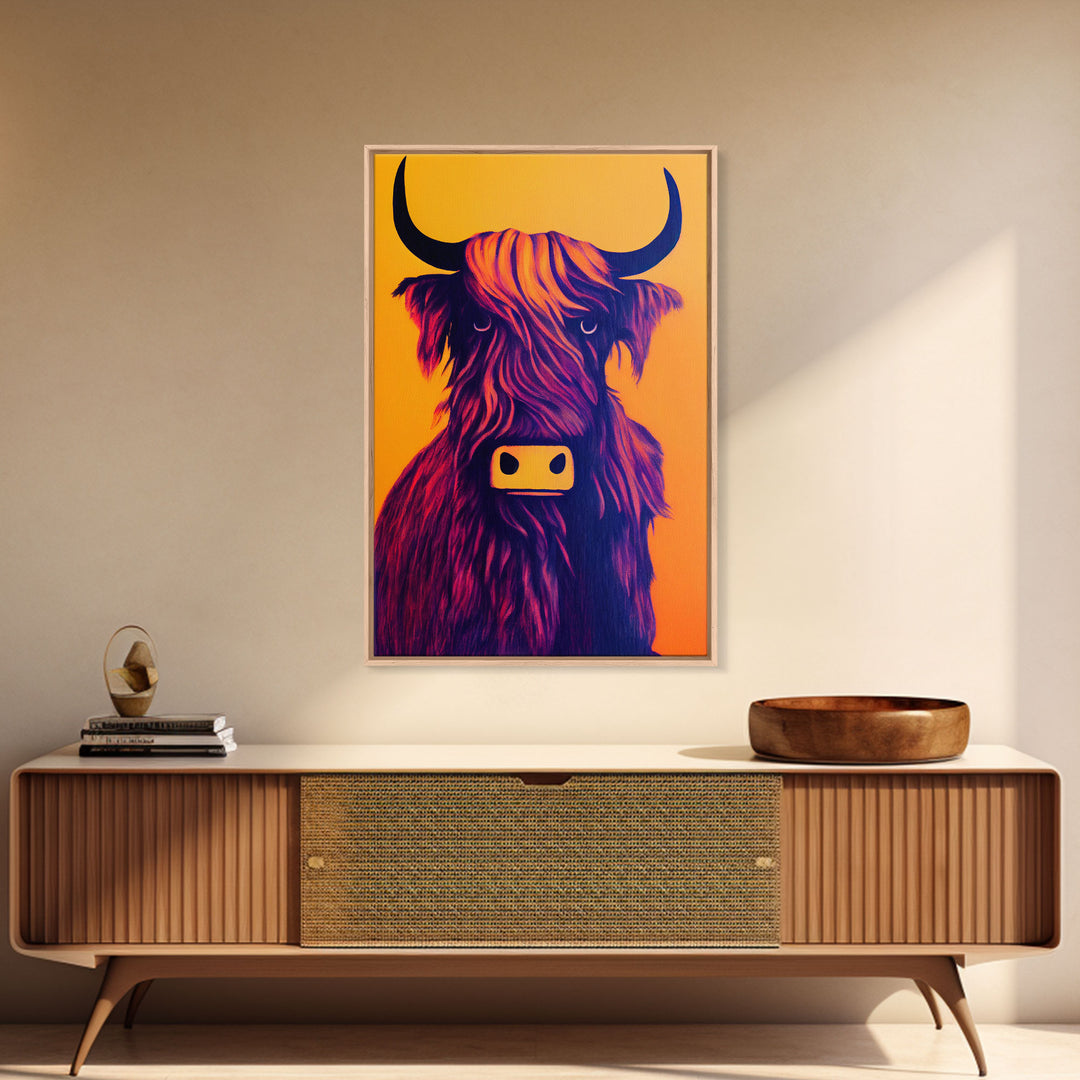 Highland Cow Portrait Wall Art Canvas Print - Majestic Animal in Nature Vibrant Artwork