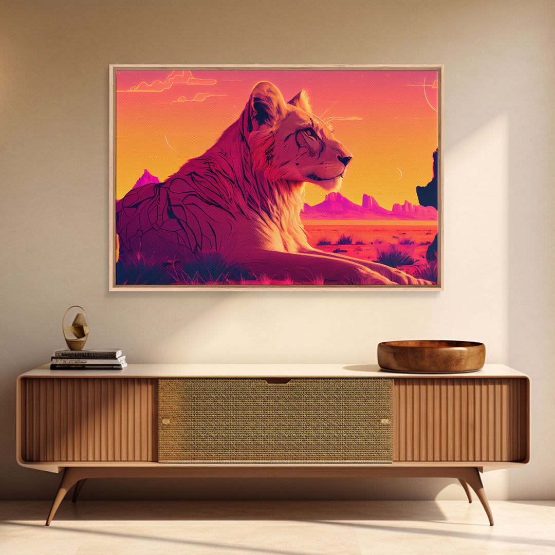 Cool lioness art, boss lady art, framed canvas print, pastel art of Africa