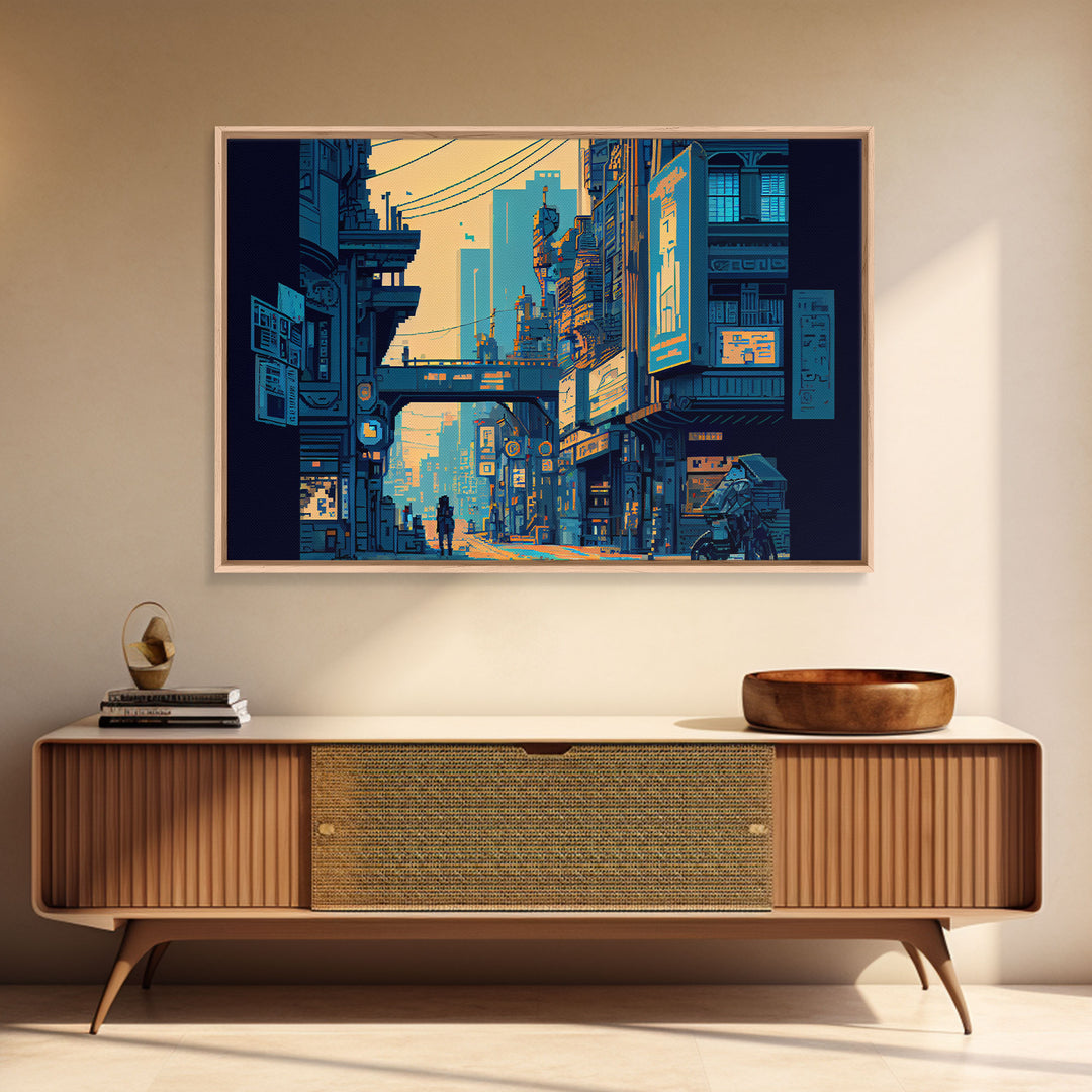 Futuristic Dystopian Cyberpunk City Blue Urban Fine Art Print, Wall Decor, Wall Poster, Wall Art Print