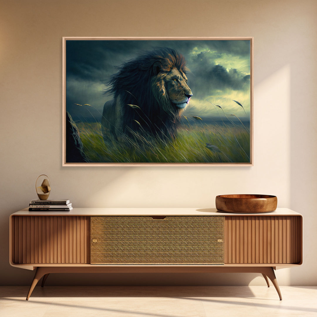 Lion Wall Art | Lion Canvas | Majestic Lion Canvas Wall Art | Framed Canvas Print | Watercolor painting of a Lion