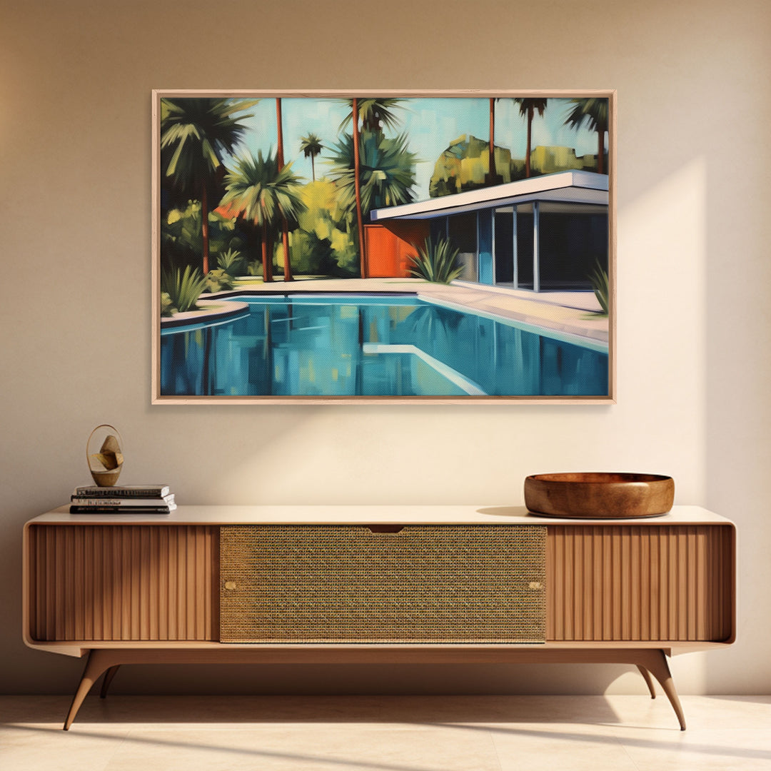 The Pool House, Mid Century Modern Decor, Framed Wall Art, Architectural Print, Retro Art, Swimming Pool Art, Framed Painting