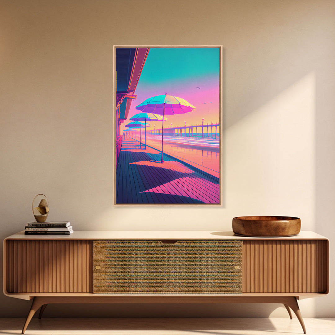 Vaporwave aesthetic art, framed canvas print, gift for her, girl's room / daugher's room wall art