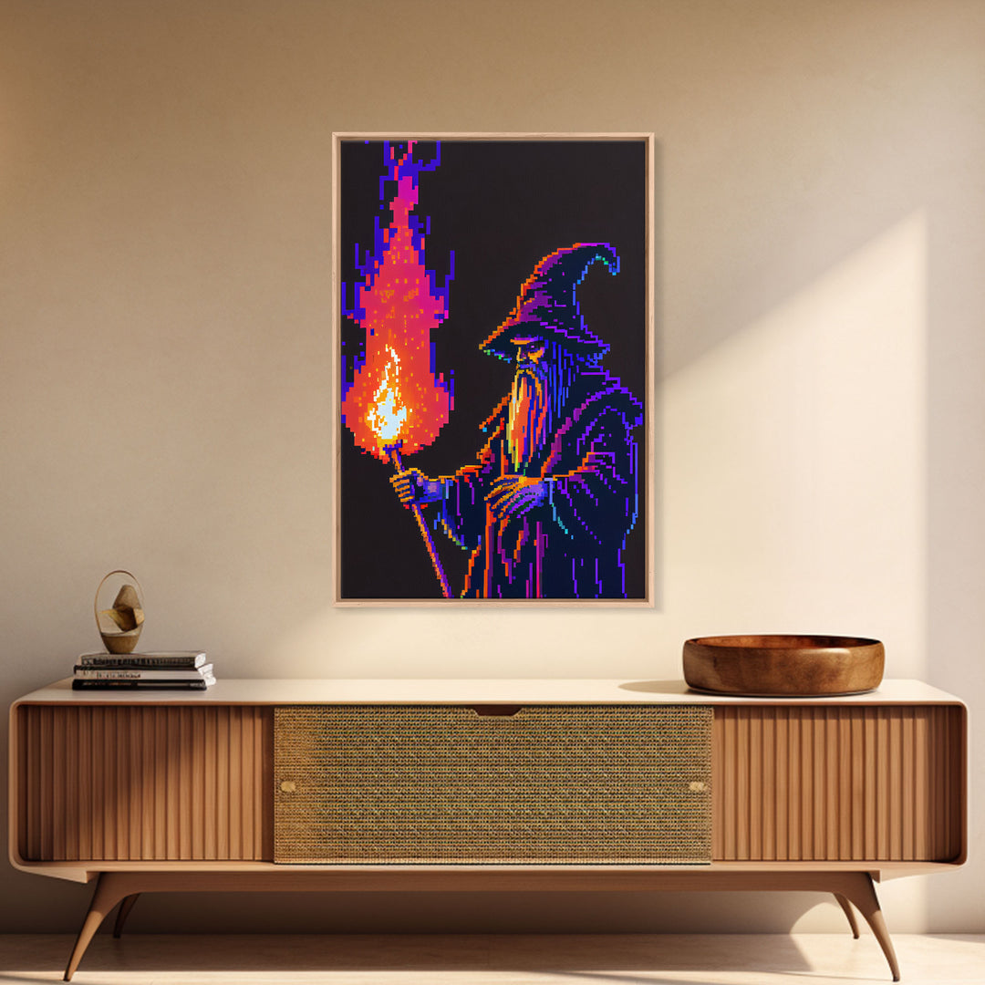 Angry Old Wizard Fire Scepter Gamer Fine Art Print, Wall Decor, Wall Poster, Wall Art Print