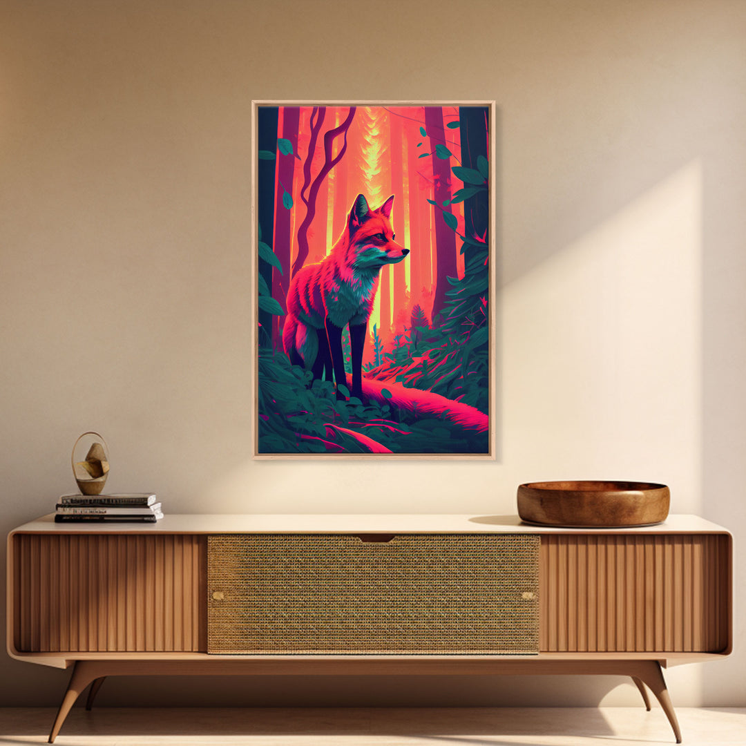 Fuchsia Fox In Woods Forest Twilight Sunset Fine Art Print, Wall Decor, Wall Poster, Wall Art Print