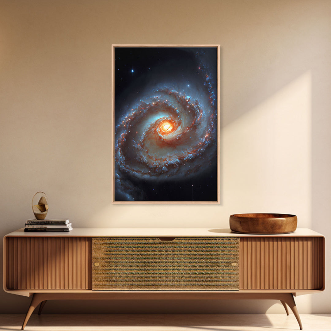 Close up view of a spiral galaxy, space art, framed canvas print, astronomy art