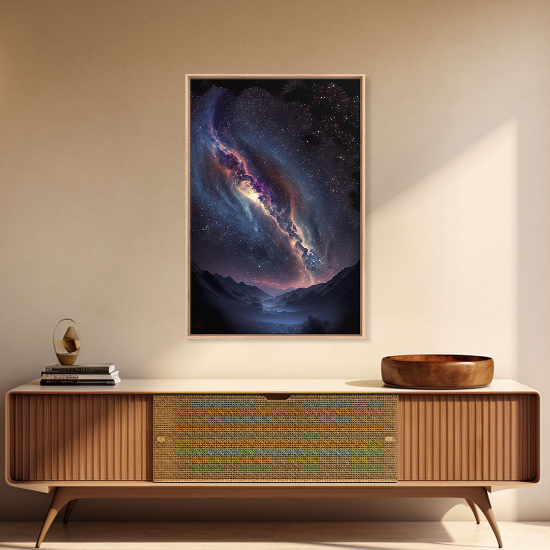 View of the milky way galaxy over a desert night sky, framed canvas print