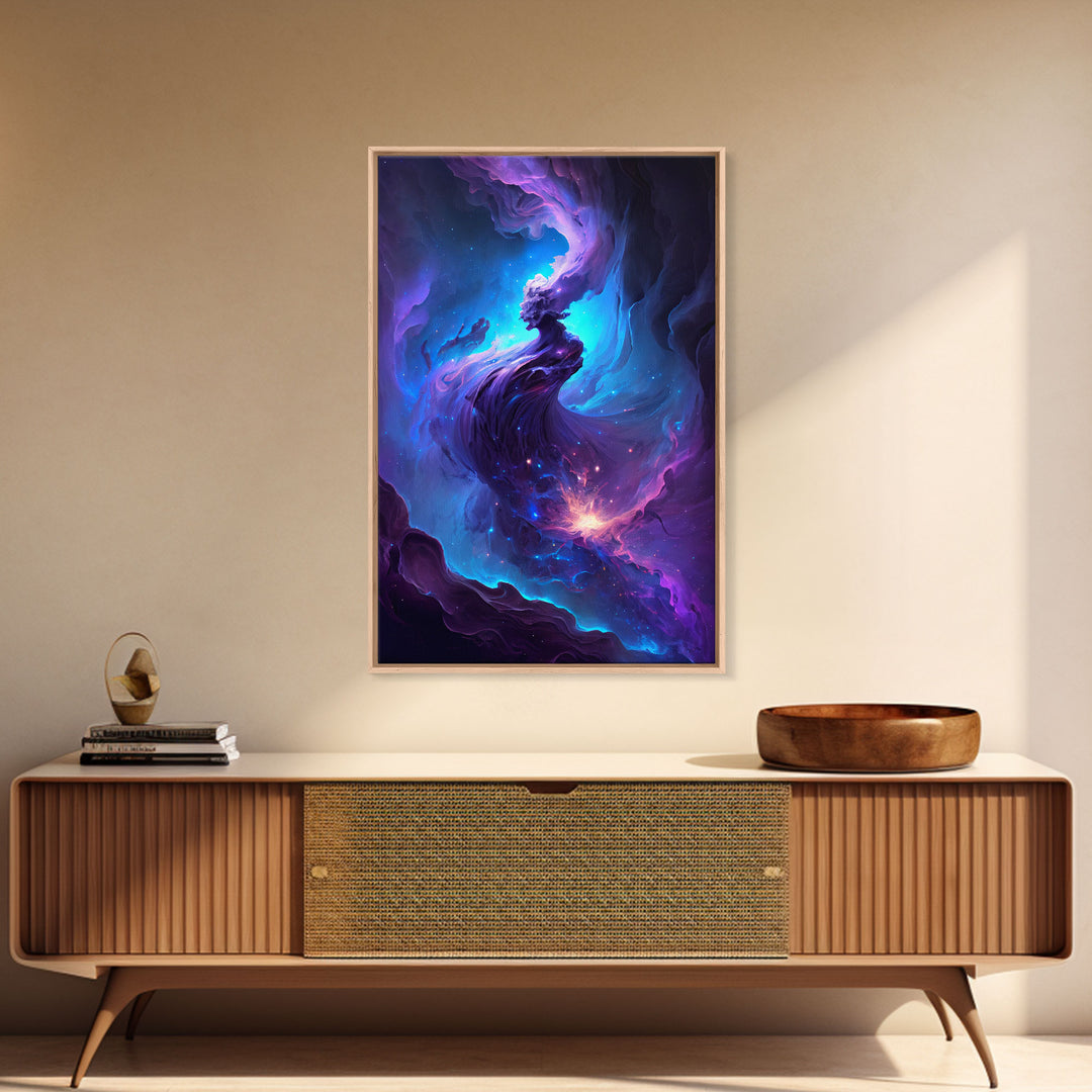 Oil paint print of outer space, framed canvas print, pastel space art