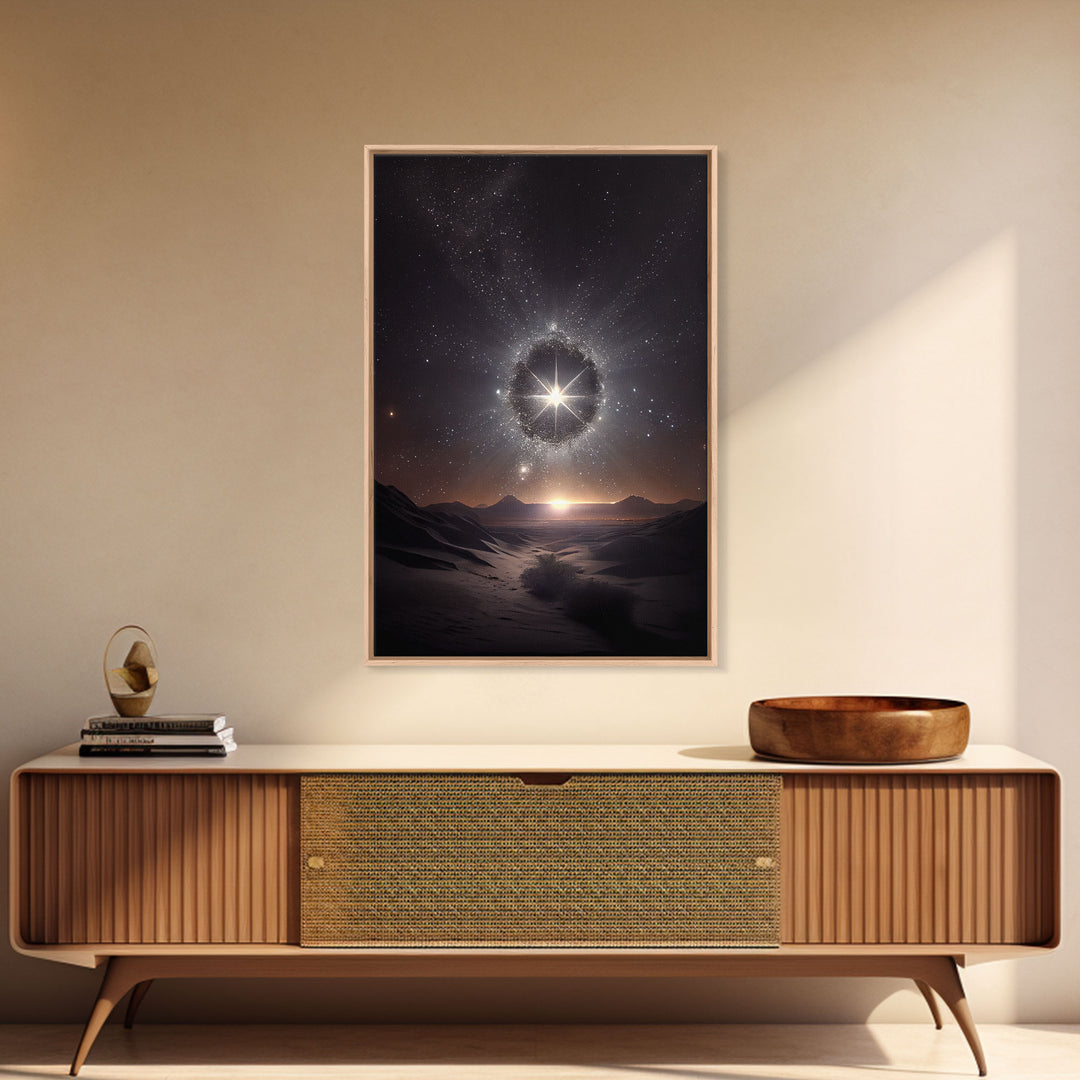 The North star over the Sahara, starry night sky art, framed canvas print