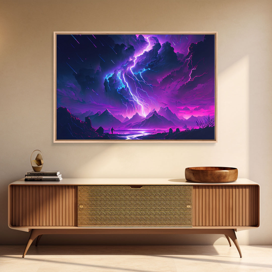 The Lightning Storm, framed canvas print, synthwave style fantasy art