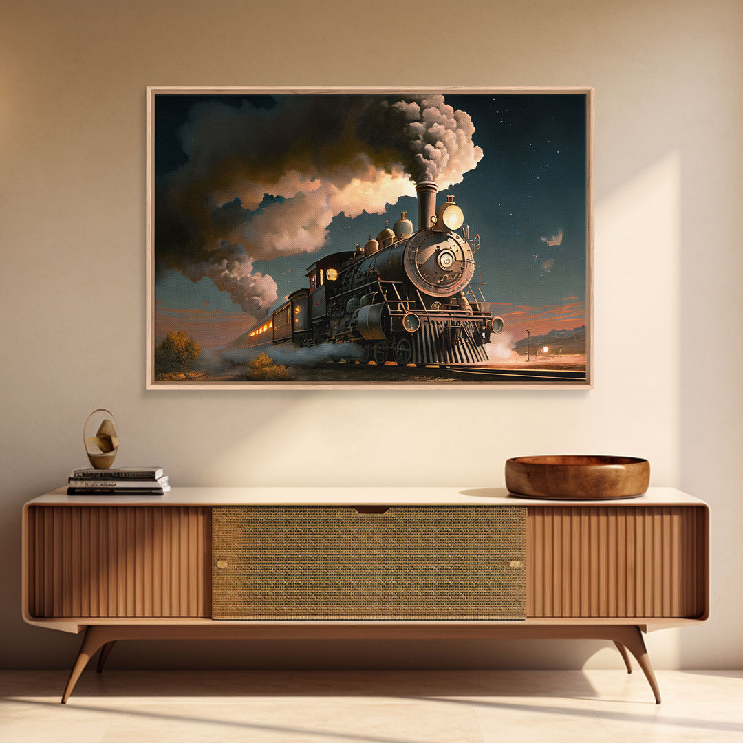 Steam Engine Train Tracks Night Stars Fine Art Print, Wall Art Print, Wall Poster, Wall Décor