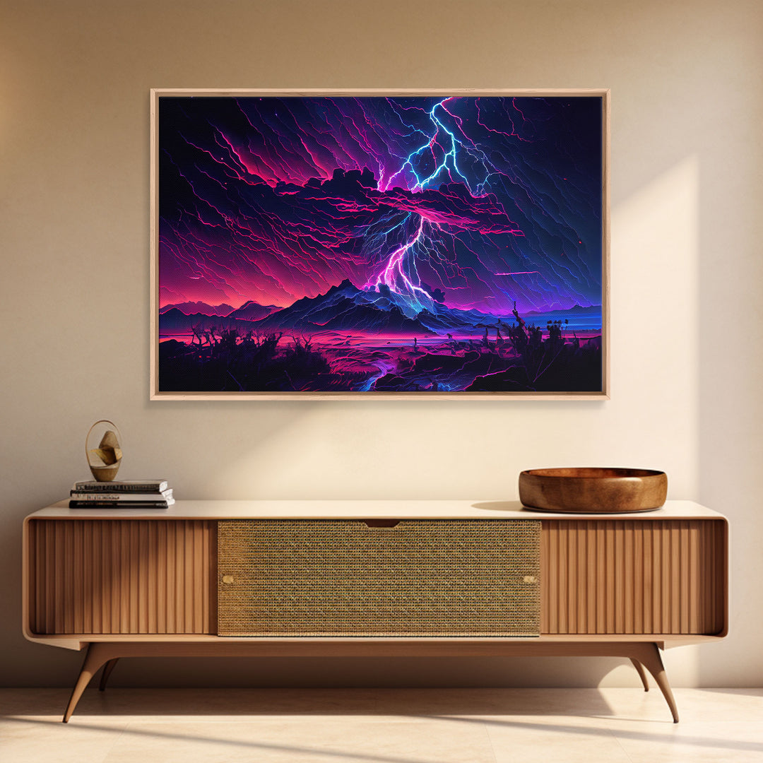 The Thunder Storm, framed canvas print, synthwave style fantasy art