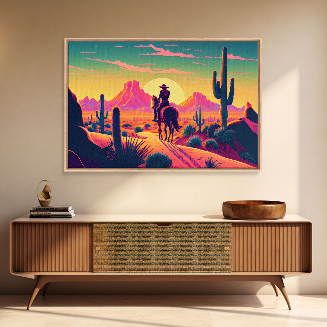 Cowboy Wild West Valley Sunset Mountains Cactus Fine Art Print, Wall Art Print, Wall Poster, Wall Décor