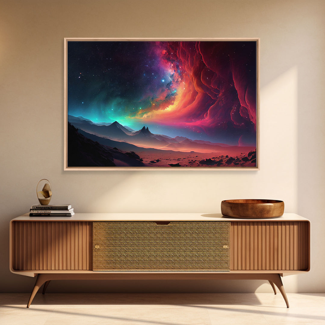 Colorful Galaxy Full of Stars, Framed Canvas Print, Unique Wall Art, Large Format Art, Retro Synthwave Style Space Art