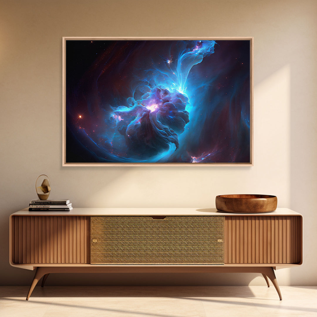 Supernova Nebula Art, Deep Space exploration water color, framed canvas print, unique space decor