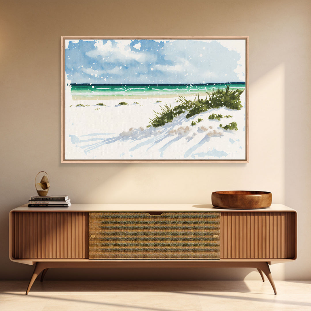 framed ocean art canvas, beach wall art, framed wall art, living room wall decor, abstract landscape art, framed canvas print