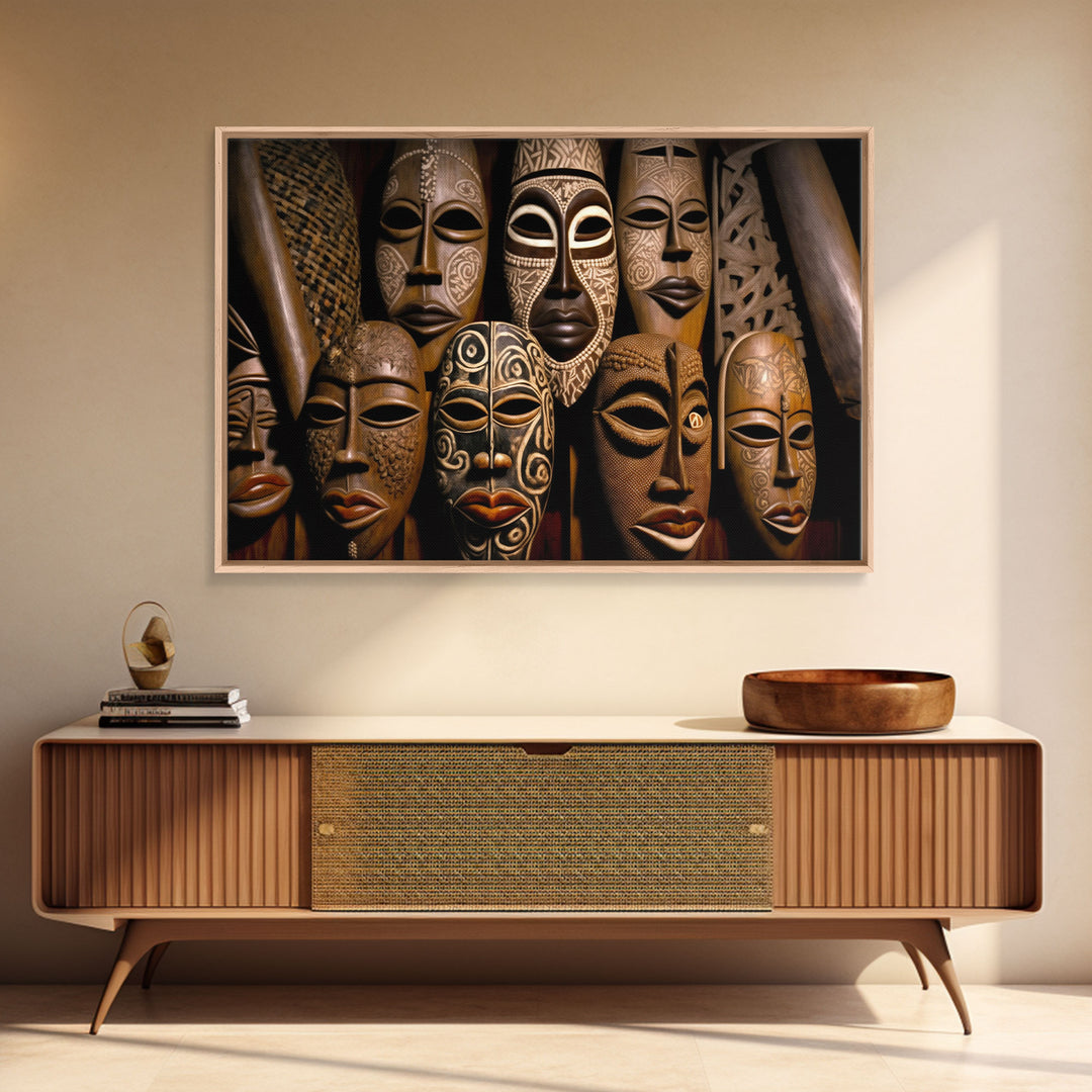 African Traditional Masks Framed Canvas Wall Art | Canvas Print Decor for Home & Office Decoration I Ready To Hang Canvas Print