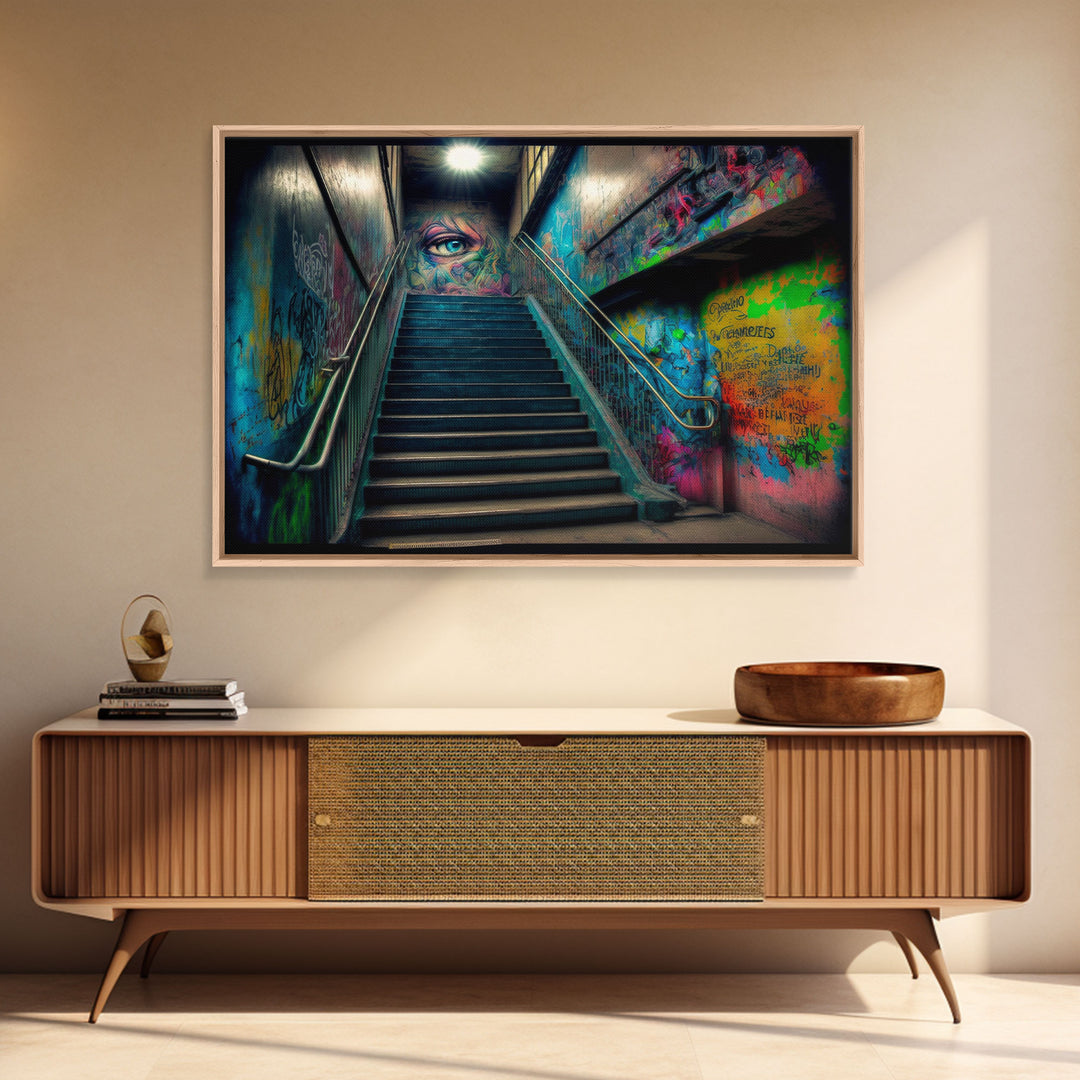 Graffiti Art, framed canvas print, Dystopian Neopunk Decor