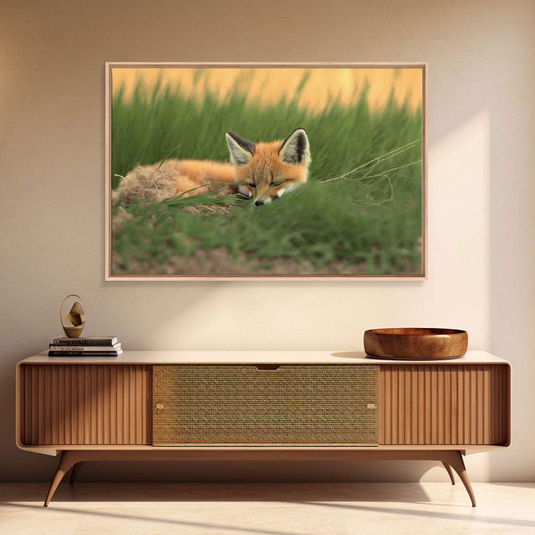 Cute Sleeping fox Framed Canvas Wall Art, Canvas Print Decor for Home & Office Decoration Canvas Ready to Hang