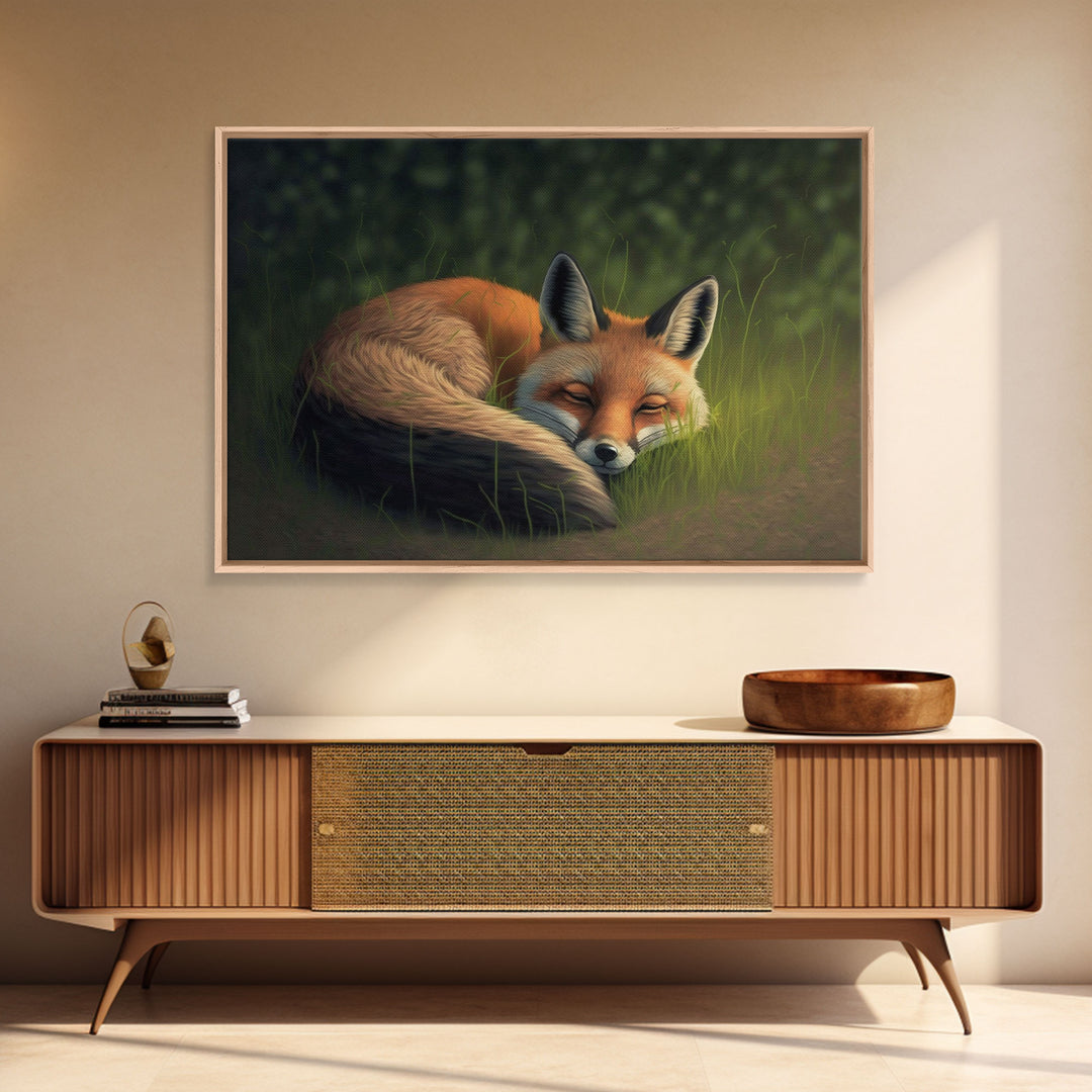 Cute Sleeping fox Framed Canvas Wall Art, Canvas Print Decor for Home & Office Decoration Canvas Ready to Hang