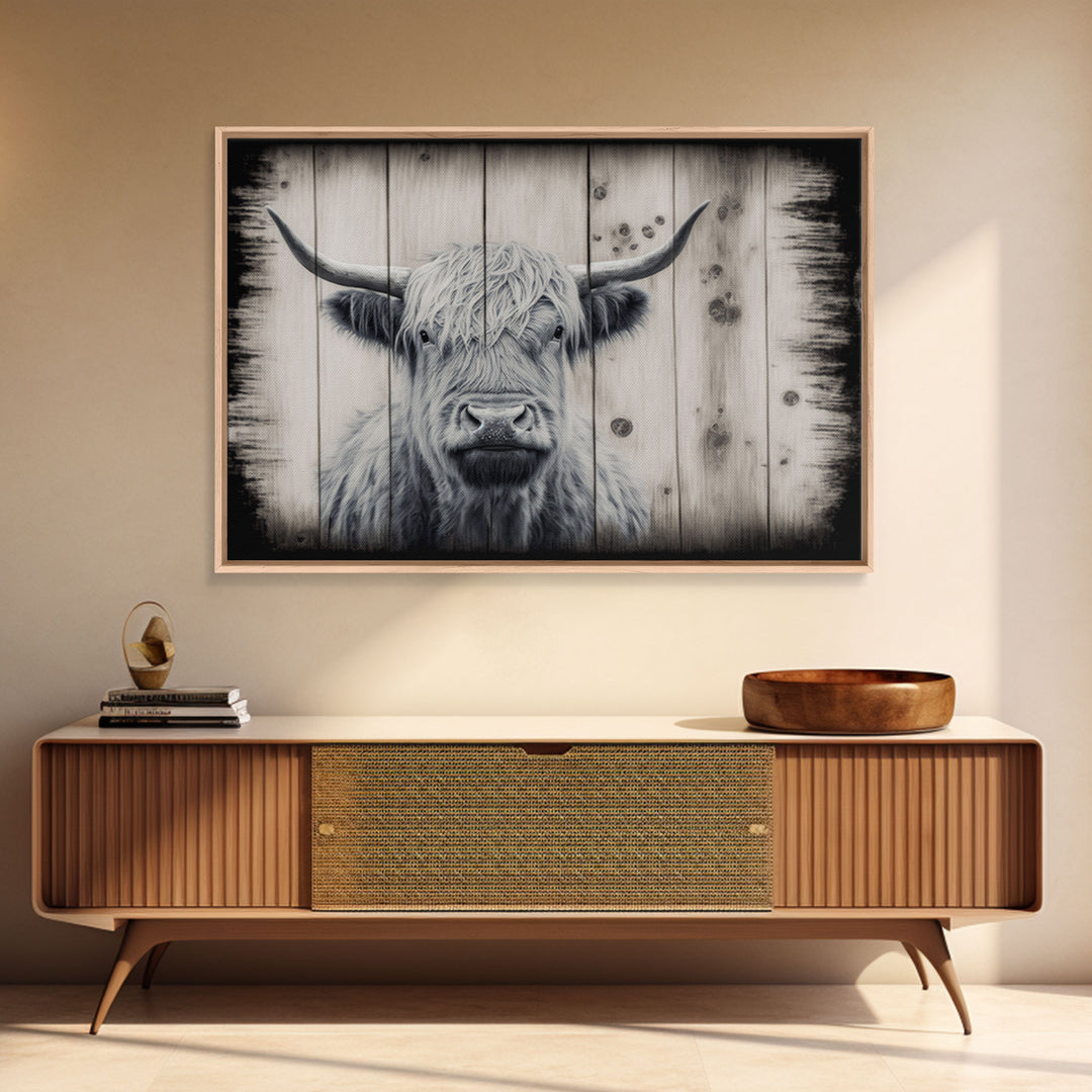 Highland Cattle / Cow Canvas Print, Framed Canvas Wall Art, Modern Farmhouse Wall Decor, Primitive / Boho Vintage Style Cattle Company Decor