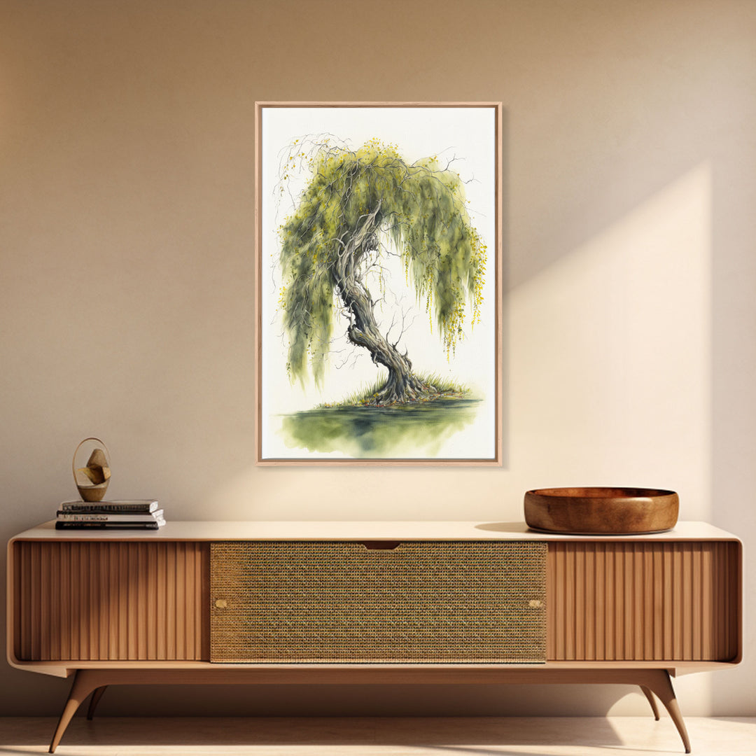 Weeping Willow Tree Art, Framed Canvas Print, Framed Canvas Art, Watercolor Painting