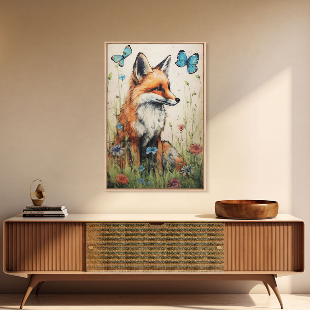 Red Fox Wall Art, 24" x 36" Wall Art, Woodland Spring Decor, Canvas Wall Hanging, Rustic Farmhouse Decor, Modern Farmhouse Art