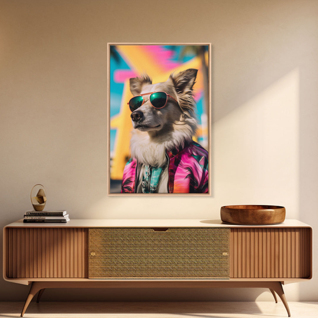 Dog With Shades, Pomeranian Wall Print, Dog Wall Art, Pink Shirt, Funny Wall Art, Framed Wall Art, Framed Canvas, Wall Print, Wall Canvas