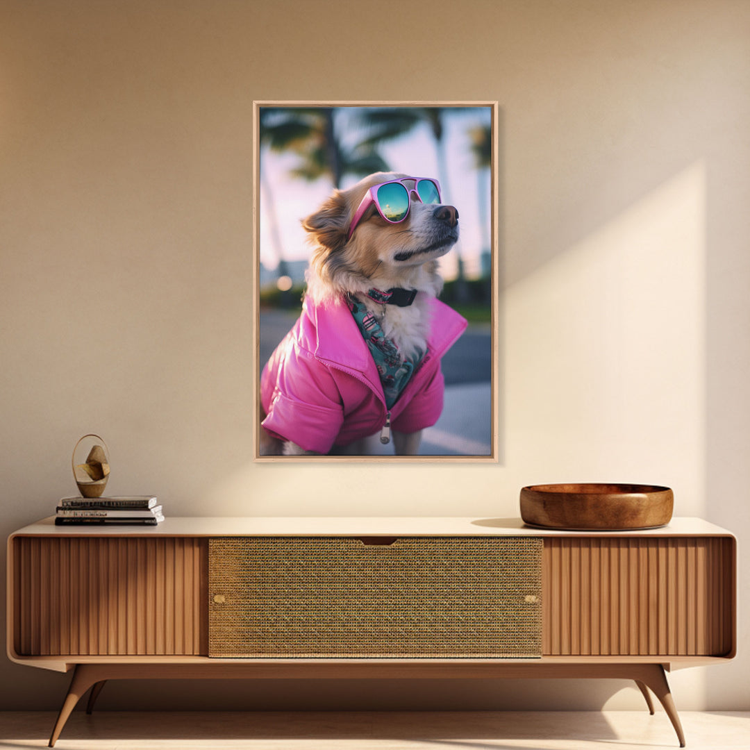 Pomeranian Wall Print, Dog Wall Art, Dog With Shades, Pink Jacket, Funny Wall Art, Framed Wall Art, Framed Canvas, Wall Print, Wall Canvas