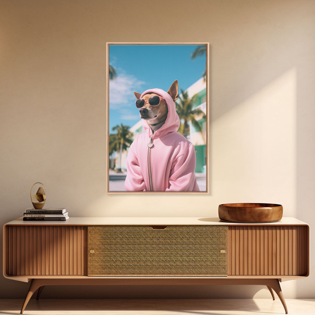 Chihuahua Wall Print, Dog Wall Art, Dog Sunglasses, Pink Hoodie, Funny Wall Art, Framed Wall Art, Framed Canvas, Wall Print, Wall Canvas