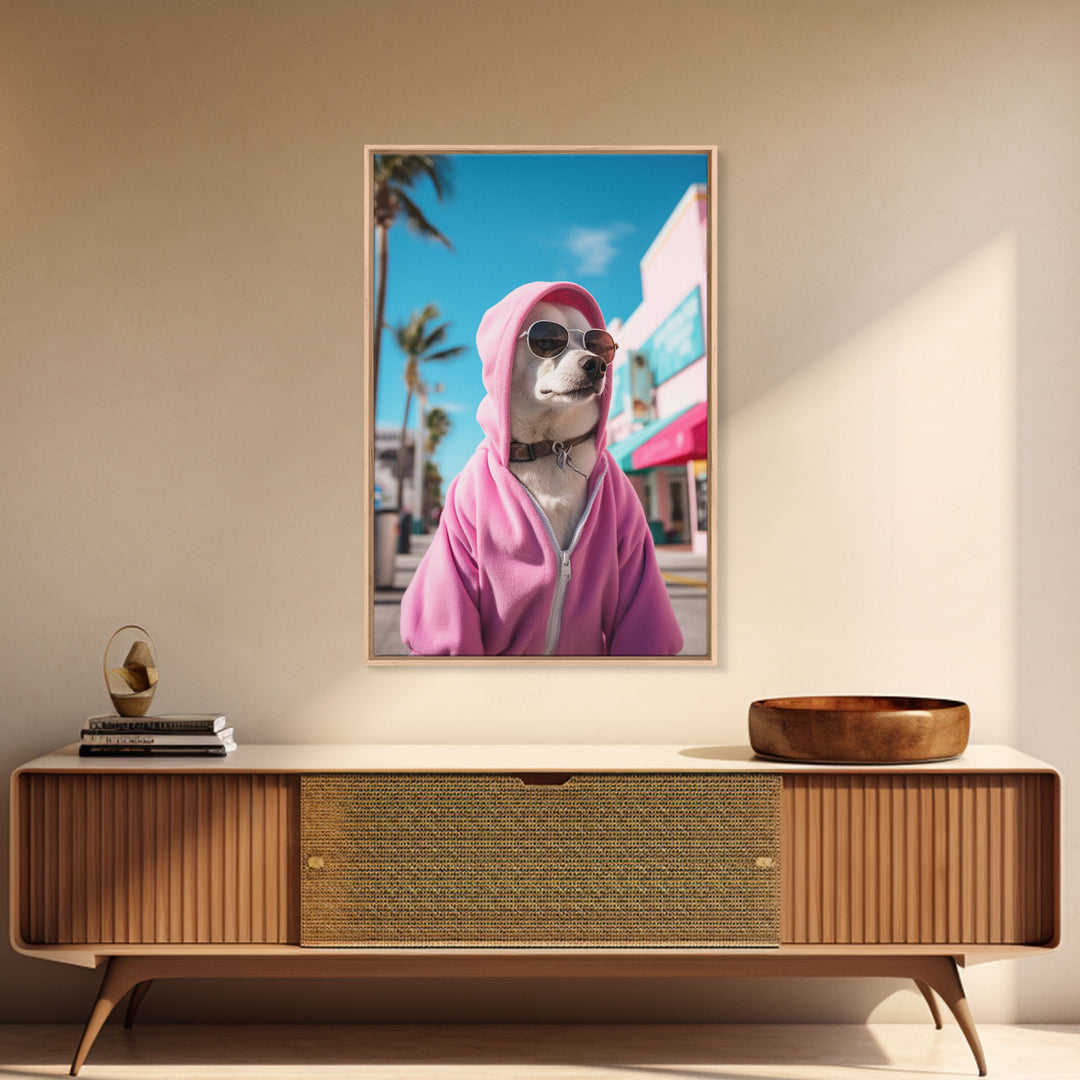 Chihuahua Wall Print, Dog Wall Art, Dog Sunglasses, Pink Hoodie, Funny Wall Art, Framed Wall Art, Framed Canvas, Wall Print, Wall Canvas