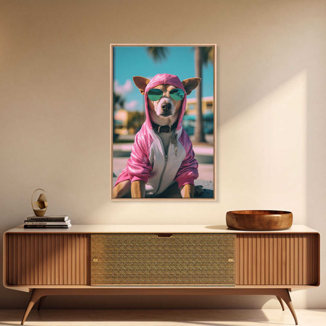 Dog Sunglasses, Pink Hoodie, Chihuahua Wall Print, Dog Wall Art, Funny Wall Art, Framed Wall Art, Framed Canvas, Wall Print, Wall Canvas