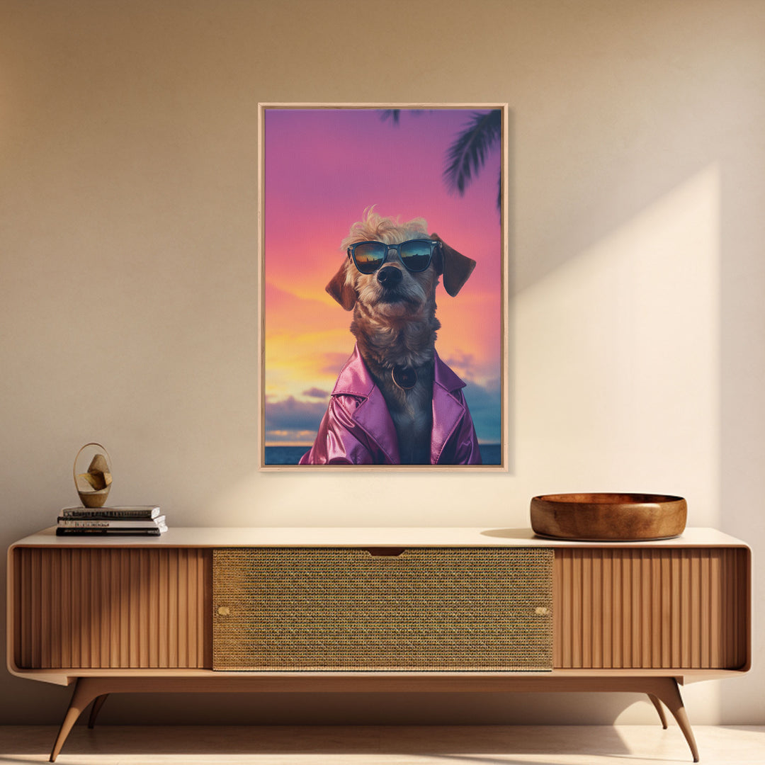 Shi Tzu Wall Print, Dog Wall Art, Dog Sunglasses, Dog In Pink Suit, Funny Art, Framed Wall Art, Framed Canvas, Wall Print, Wall Canvas