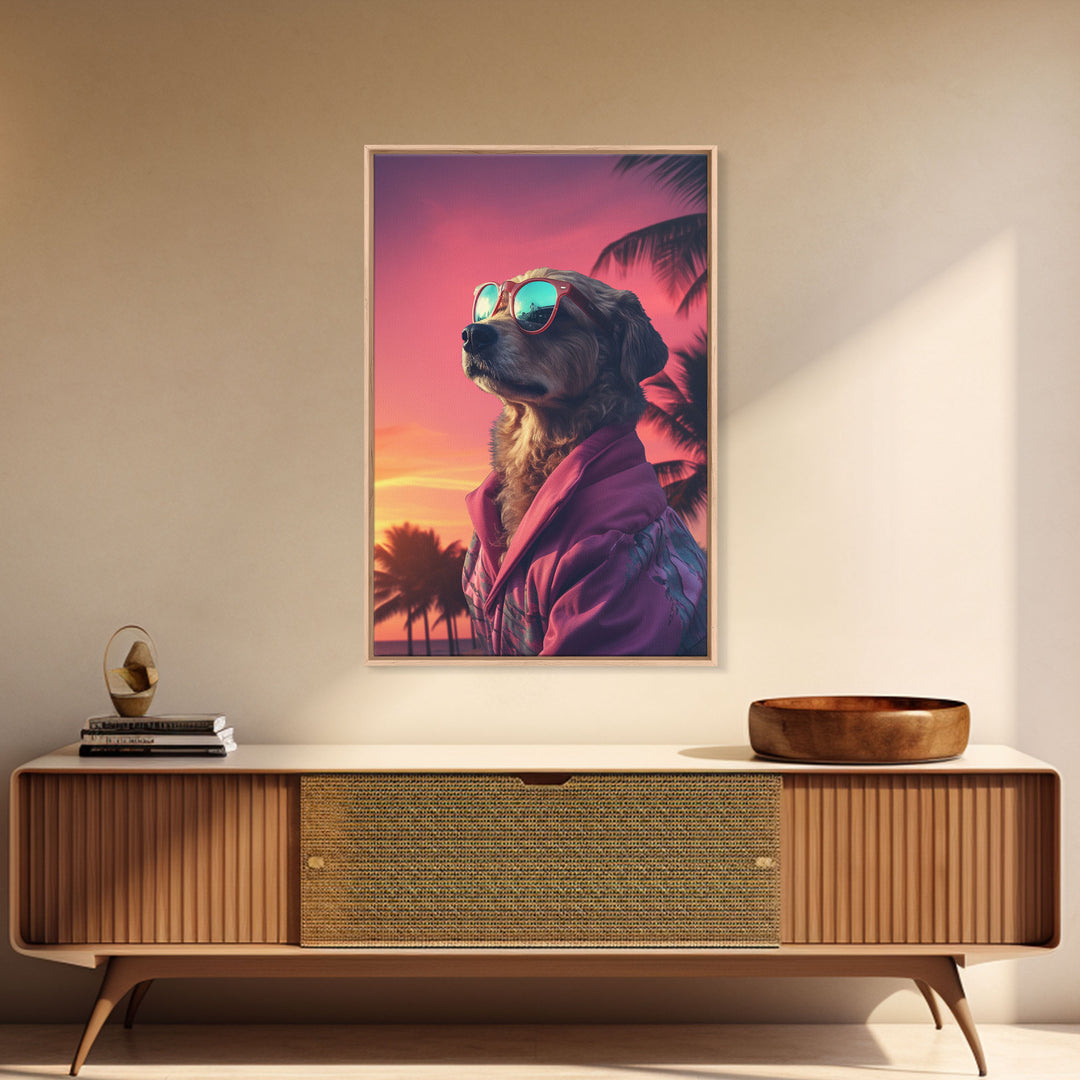 Mutt Wall Print, Dog Wall Art, Dog Sunglasses, Dog In Pink Jacket, Funny Art, Framed Wall Art, Framed Canvas, Wall Print, Wall Canvas