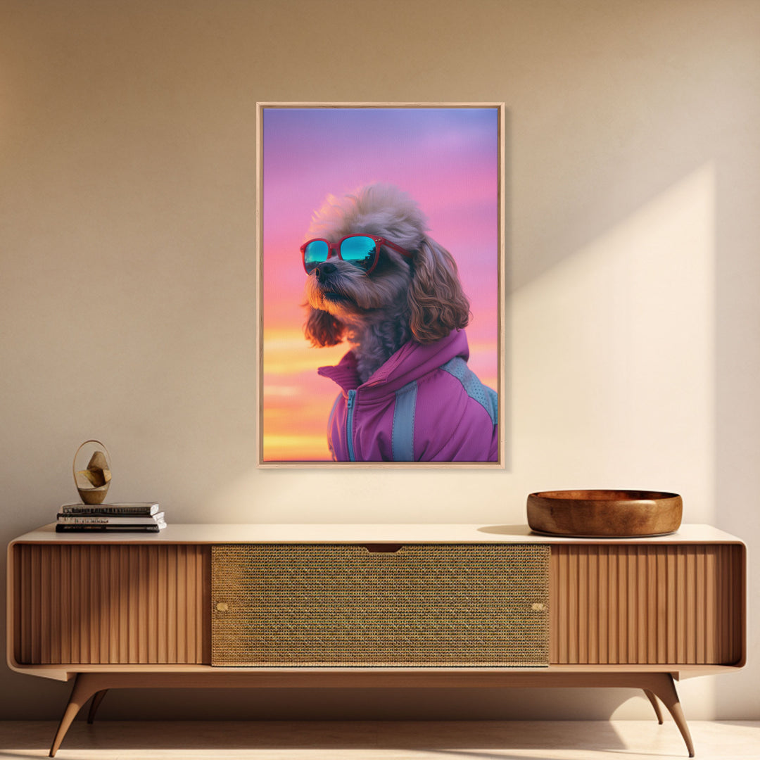 Shih Tzu Wall Print, Dog Wall Art, Dog Sunglasses, Dog In Pink Tracksuit, Funny Art, Framed Wall Art, Framed Canvas, Wall Print, Wall Canvas