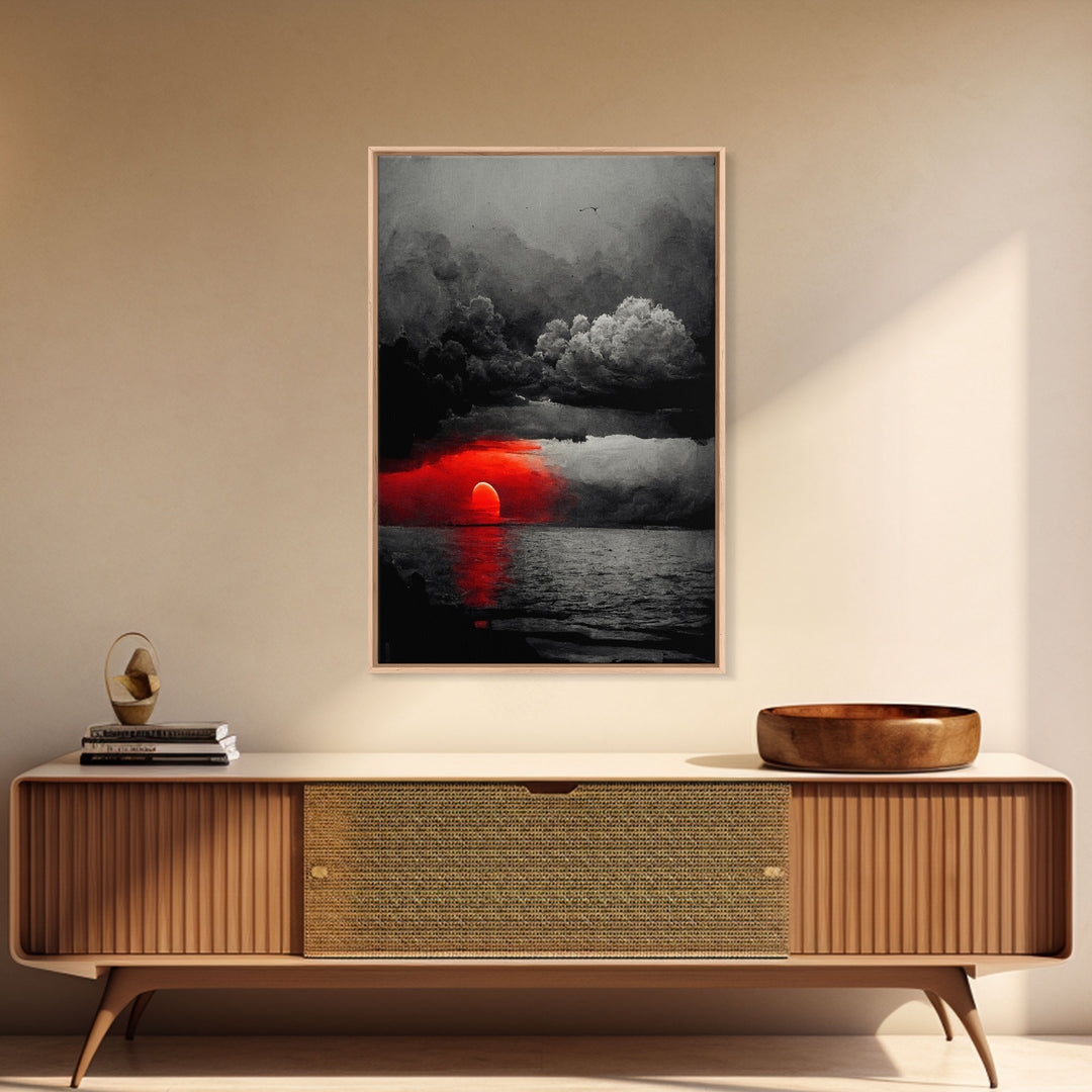 Spooky Horror Canvas Print, Bloodmoon Sunset, Blood moon, Halloween Wall Art, Ready To Hang