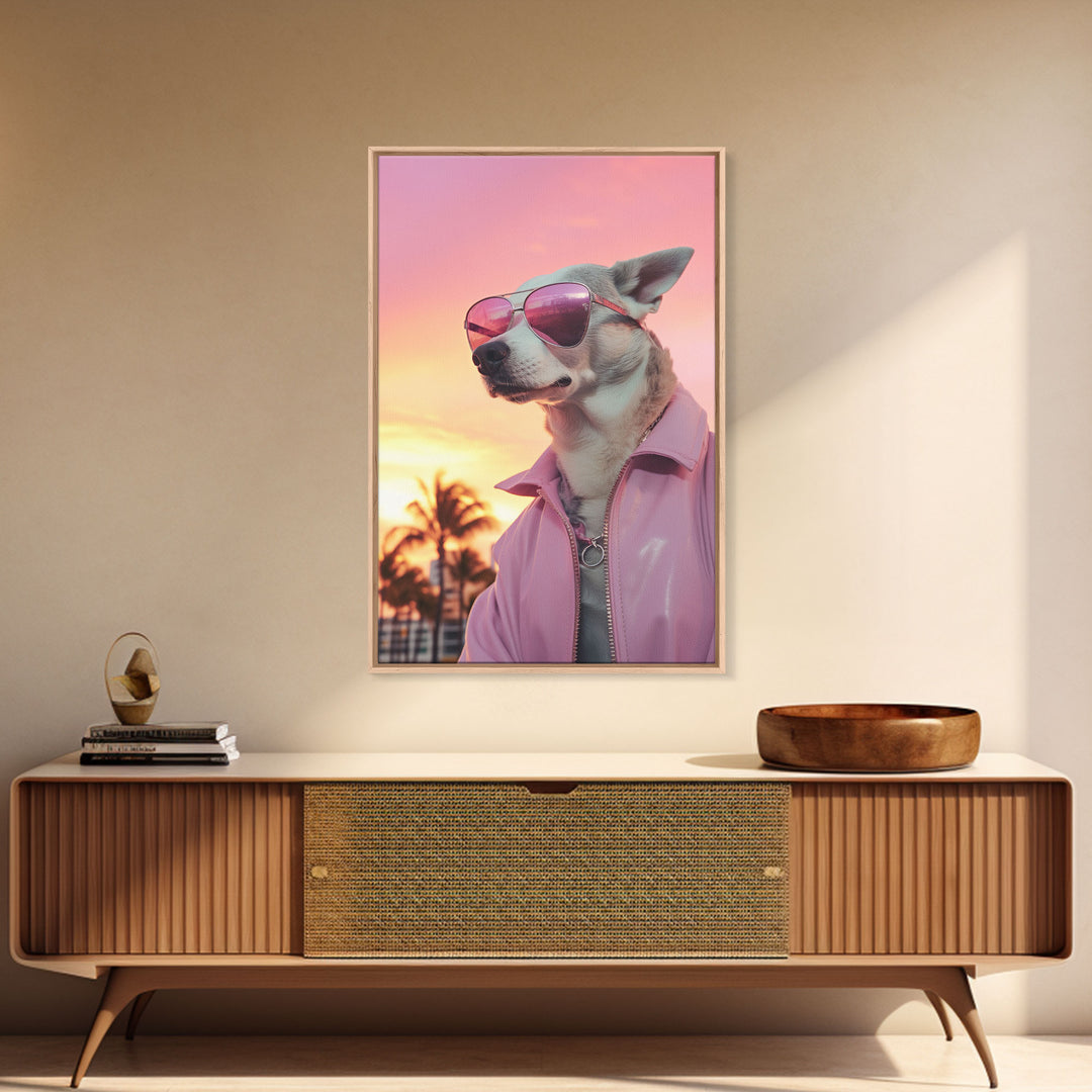 Chihuahua Wall Print, Dog Wall Art, Dog Sunglasses, Dog In Pink Jacket, Funny Art, Framed Wall Art, Framed Canvas, Wall Print, Wall Canvas