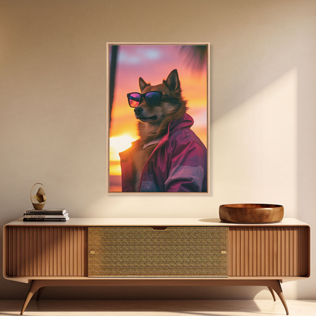 Shiba Inu Wall Print, Dog Wall Art, Dog Sunglasses, Dog In Pink Tracksuit, Funny Art, Framed Wall Art, Framed Canvas, Wall Print