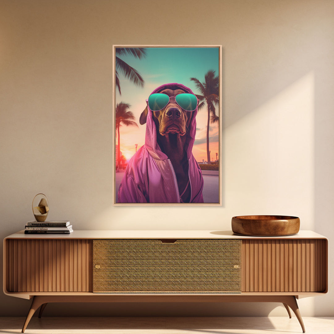 Weimaraner Wall Print, Dog Wall Art, Dog Sunglasses, Dog In Pink Hoodie, Funny Art, Framed Wall Art, Framed Canvas, Wall Print, Wall Canvas