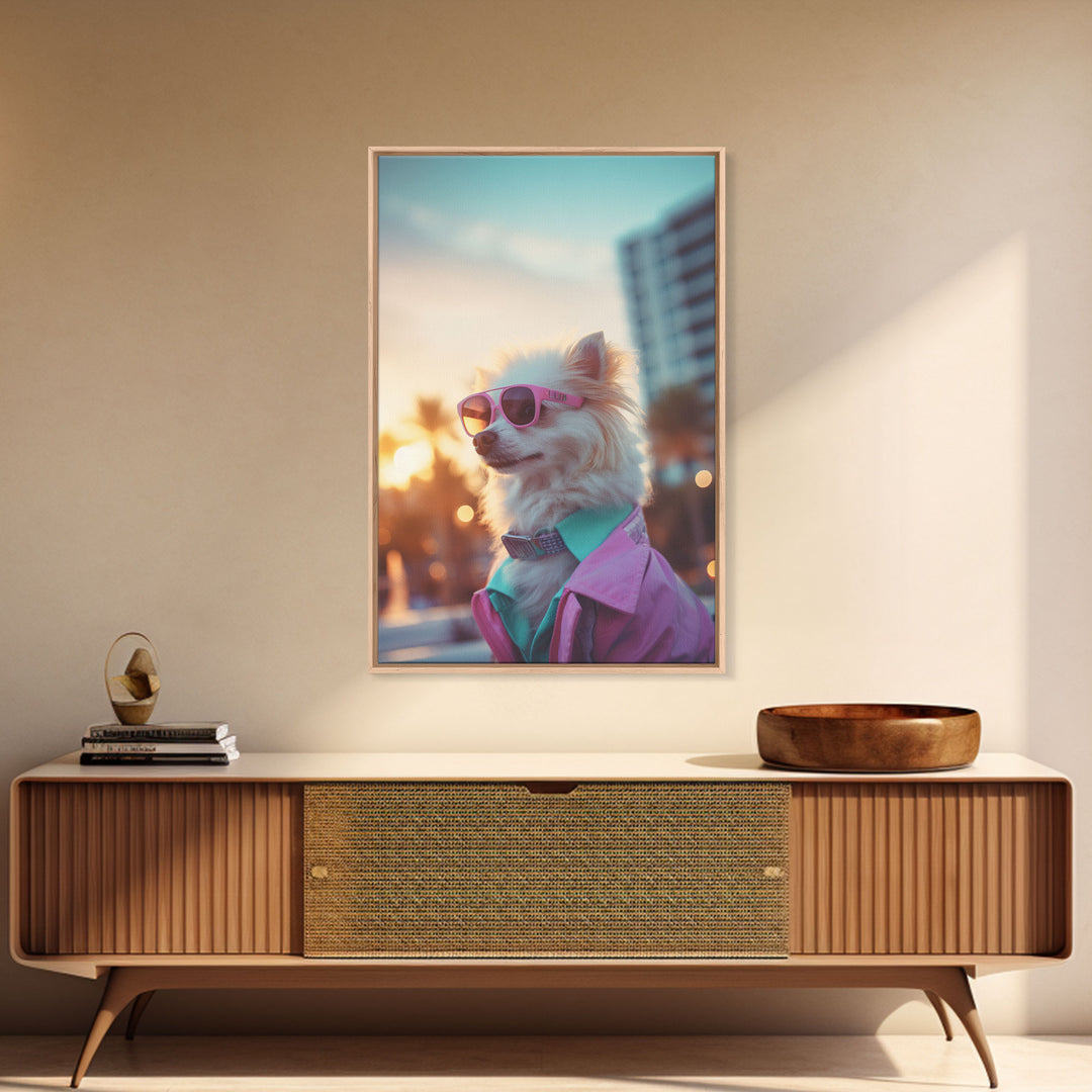 Chihuahua Wall Print, Dog Wall Art, Dog Sunglasses, Dog In Pink Jacket, Funny Art, Framed Wall Art, Framed Canvas, Wall Print, Wall Canvas