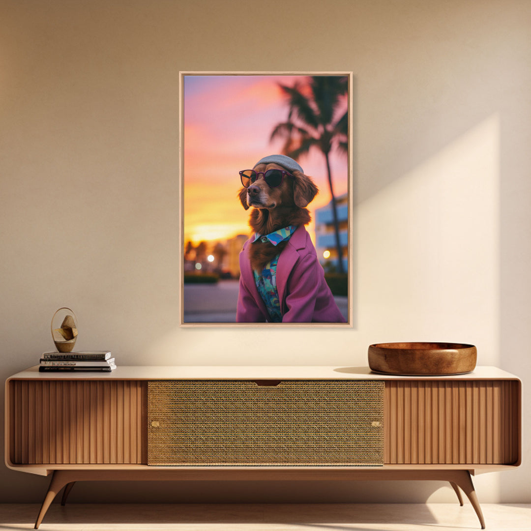 Golden Retriever Wall Print, Dog Art, Dog Sunglasses, Dog In Pink Suit, Funny Art, Framed Wall Art, Framed Canvas, Wall Print, Wall Canvas