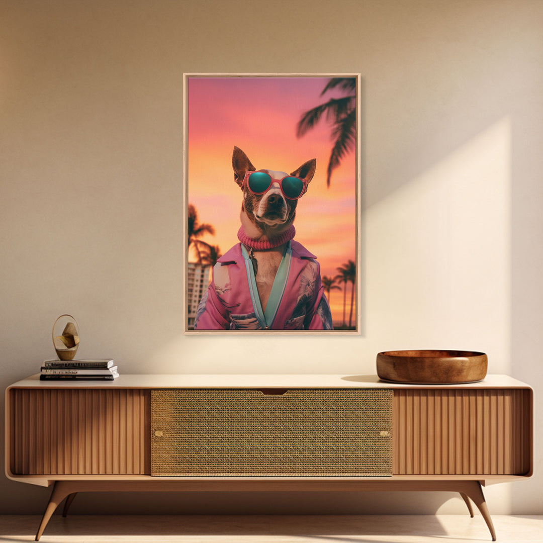 Chihuahua Wall Print, Dog Print, Dog Sunglasses, Dog In Pink Tracksuit, Funny Art, Framed Wall Art, Framed Canvas, Wall Print, Wall Canvas