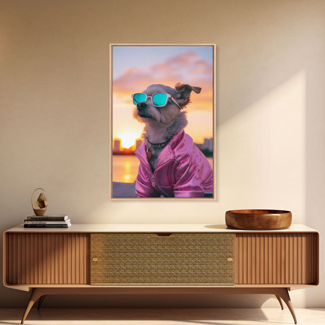 Shih Tzu Wall Print, Dog Print, Dog Sunglasses, Dog In Pink Tracksuit, Funny Art, Framed Wall Art, Framed Canvas, Wall Print, Wall Canvas