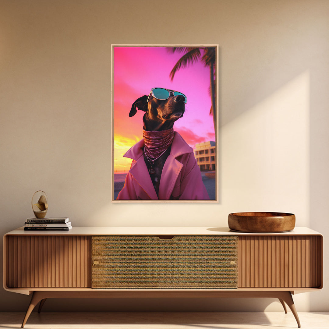 Pinscher Wall Print, Dog Print, Dog Sunglasses, Dog In Pink Suit, Funny Art, Framed Wall Art, Framed Canvas, Wall Print, Wall Canvas