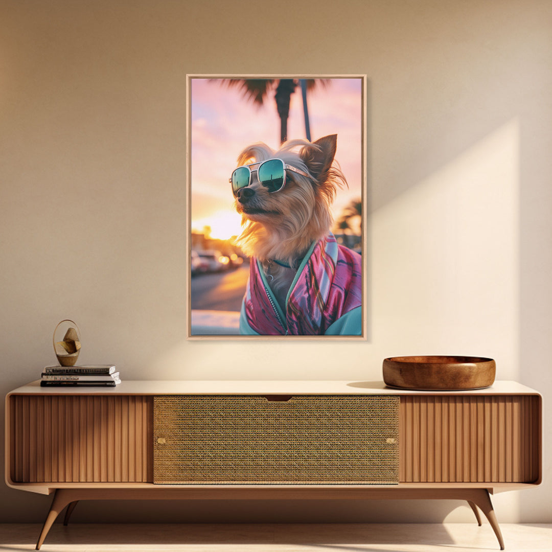 Yorkshire Terrier In Sunglasses Pink Suit Wall Print, Dog Portrait, Dog Art Print, Framed Wall Art, Framed Canvas, Wall Print, Wall Canvas