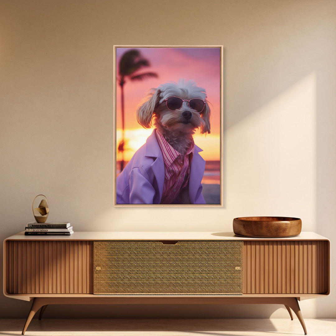 Shih Tzu In Sunglasses Pink Suit Wall Print, Dog Portrait, Dog Décor, Dog Art Print, Framed Wall Art, Framed Canvas, Wall Print, Wall Canvas