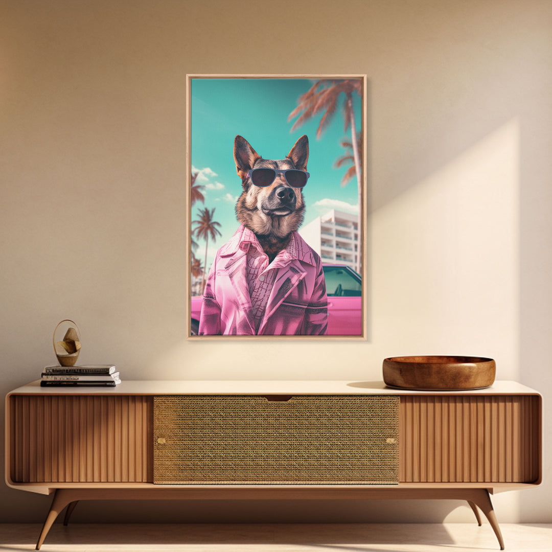 German Shepherd Pink Suit Wall Print, Animal Wall Art, Dog Portrait, Dog Art Print, Framed Wall Art, Framed Canvas, Wall Print, Wall Canvas