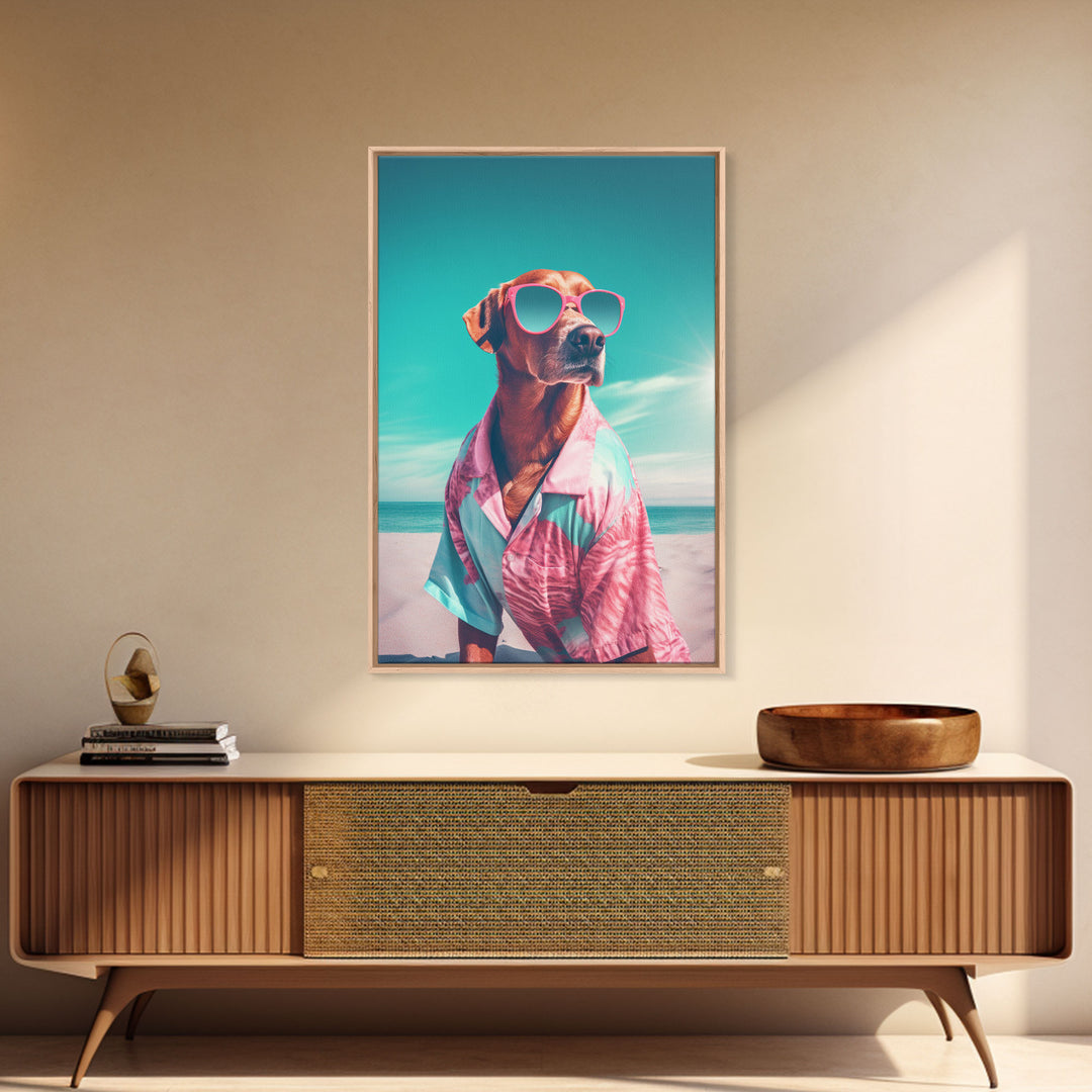 Chihuahua In Pink Shirt Sunglasses Wall Print, Beach Art, Dog Print, Dog Portrait, Framed Wall Art, Framed Canvas, Wall Print, Wall Canvas