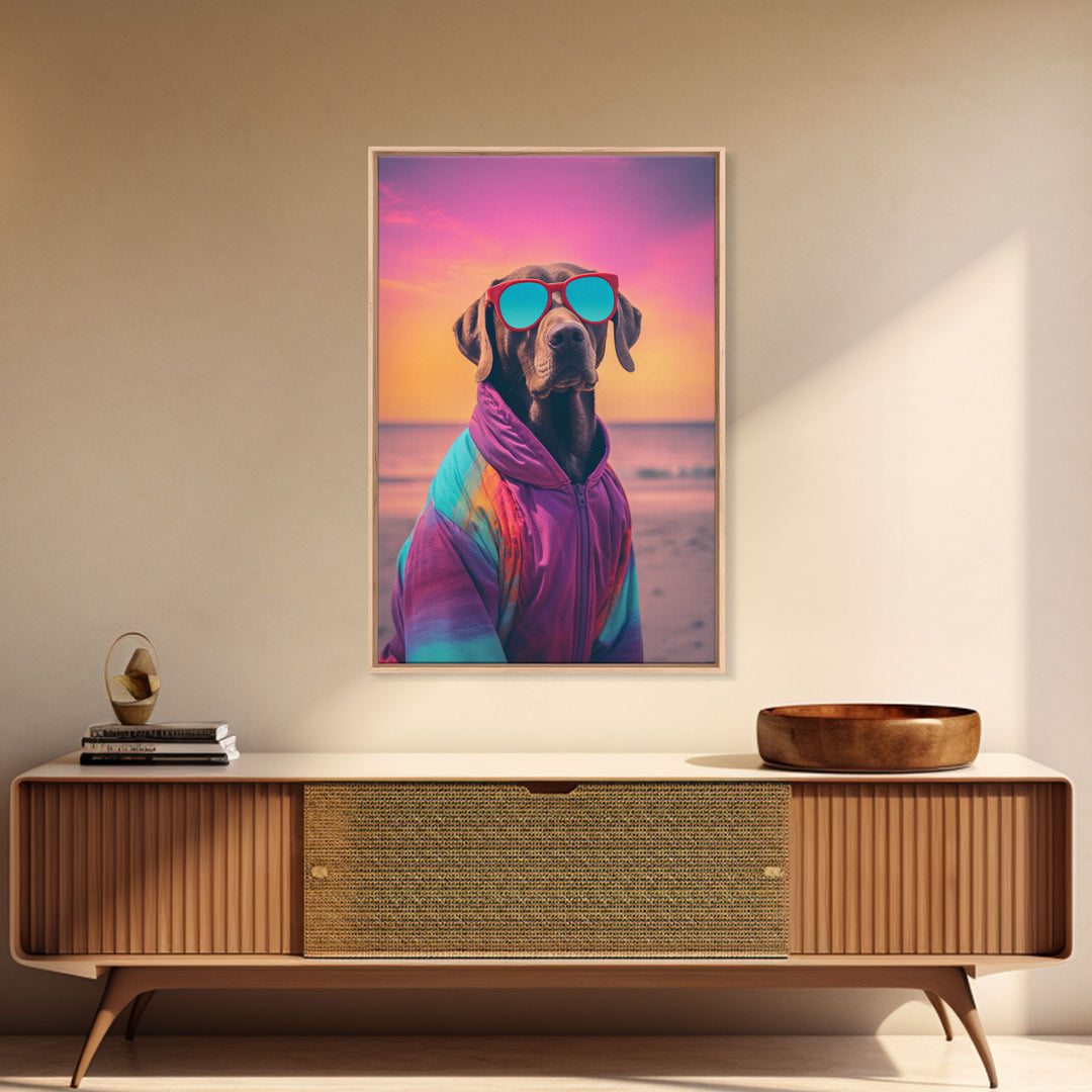 Great Dane In Pink Jacket Sunglasses Wall Print, Beach Art, Dog Print, Dog Portrait, Framed Wall Art, Framed Canvas, Wall Print, Wall Canvas