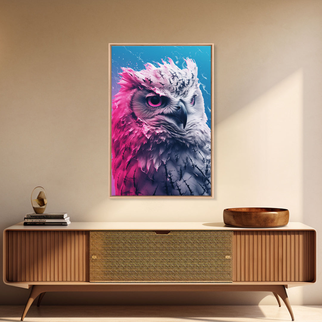 Bird Wall Print, Animal Art Print, Animal Portrait, Pink Art, Wildlife Art, Owl Art, Framed Wall Art, Framed Canvas, Wall Print, Wall Canvas