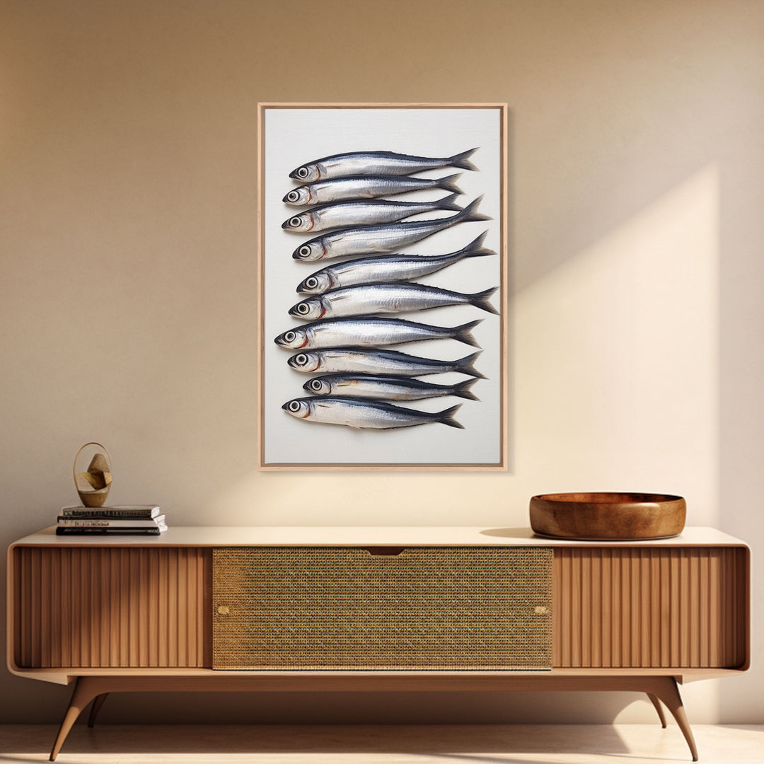 Sardines Art Print - Framed Canvas Art - Oil Painting Still Life Print - French Kitchen Art - Restaurant Art - Sardine Still Life - Fish Art